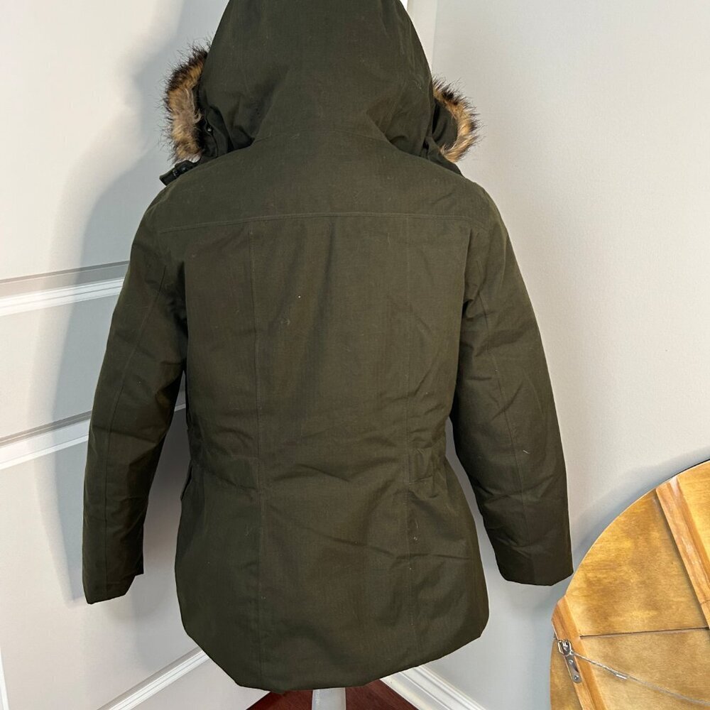 Women's North Face Mirabella Belted Hooded Down Jacket Green Size LG - Picture 4 of 5